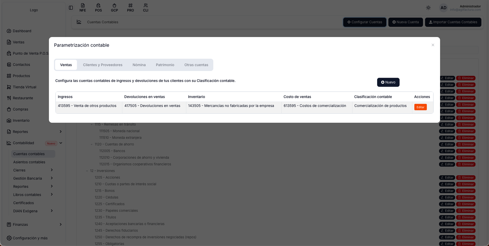 Parametrización ventas
