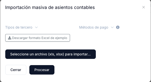 Modal de importación Excel