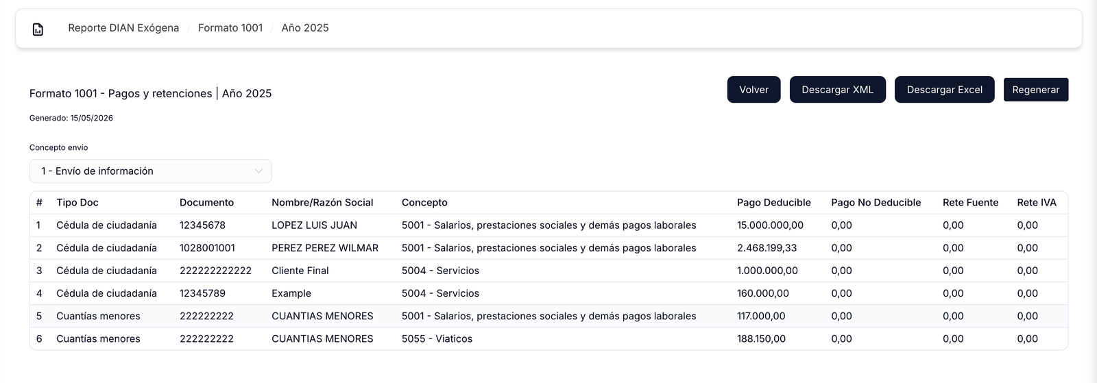 DIAN Exógena Reporte - detalle